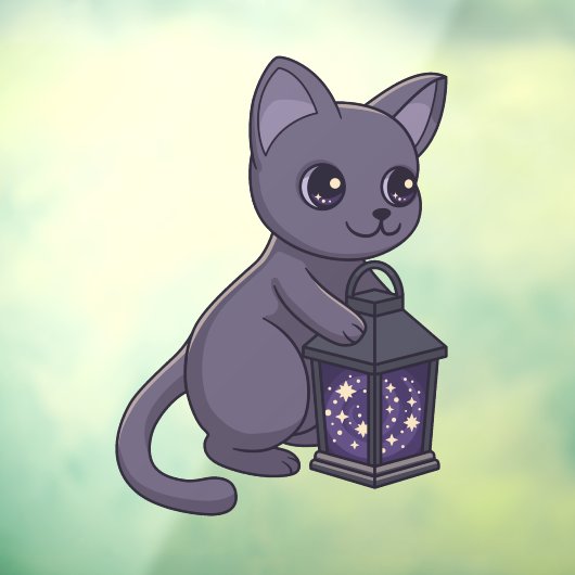 Halloween Black Cat with Magical Lantern Raamsticker (Vel 3)