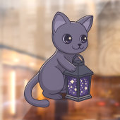 Halloween Black Cat with Magical Lantern Raamsticker (Vel 2)