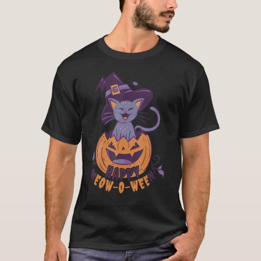 Halloween Black Cat With Witches Pumpkin Hat For K T-shirt (Voorkant)