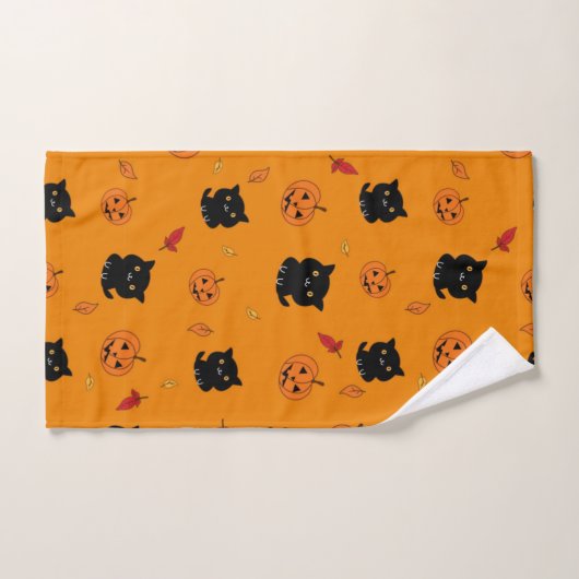 Halloween Black Cats and Pumpkins Pattern Bad Handdoek (Handdoek)