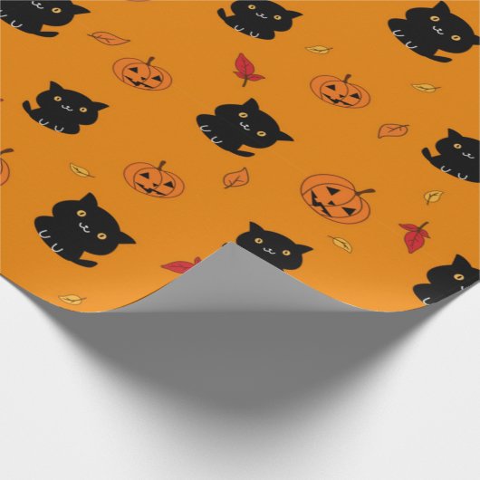 Halloween Black Cats and Pumpkins Pattern Cadeaupapier (Hoek)