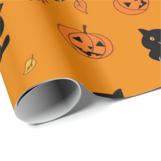 Halloween Black Cats and Pumpkins Pattern Cadeaupapier (Rol Hoek)