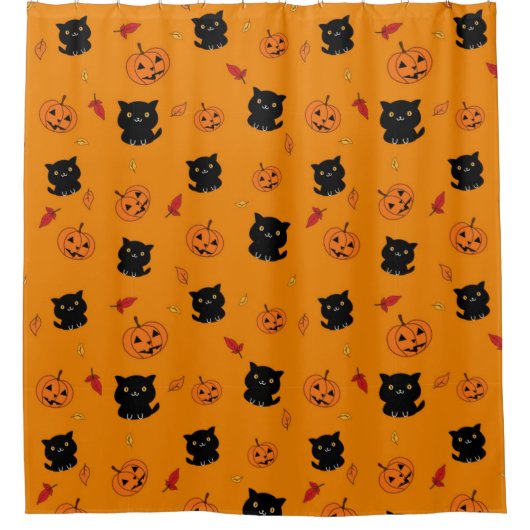 Halloween Black Cats and Pumpkins Pattern Douchegordijn (Voorkant)