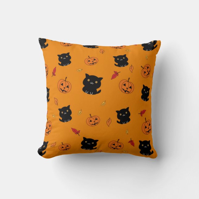 Halloween Black Cats and Pumpkins Pattern Kussen (Voorkant)