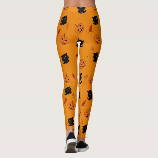 Halloween Black Cats and Pumpkins Pattern Leggings (Achterkant)