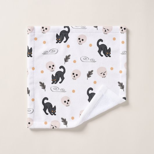 Halloween Black Cats and Skulls Bad Handdoek (Wasdoekje)