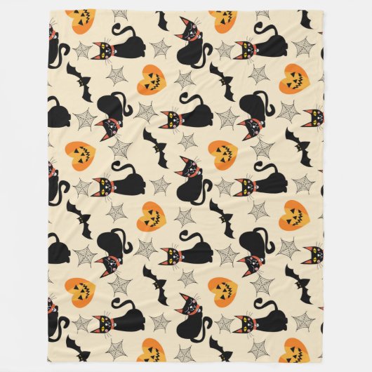 Halloween Black Cats, Pomkins, Bats en Webs Fleece Deken (Voorkant)
