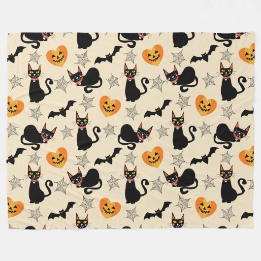 Halloween Black Cats, Pomkins, Bats en Webs Fleece Deken (Voorkant (Horizontaal))