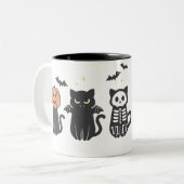 Halloween Black Cats Spooky Schattige Funny Tweekleurige Koffiemok (Voorkant links)