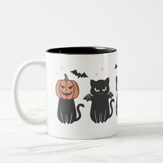Halloween Black Cats Spooky Schattige Funny Tweekleurige Koffiemok (Links)
