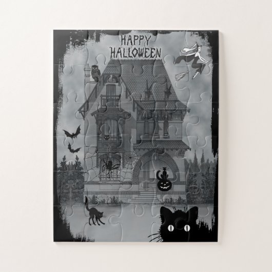 Halloween Black Cats Witch and Bats Legpuzzel (Verticaal)