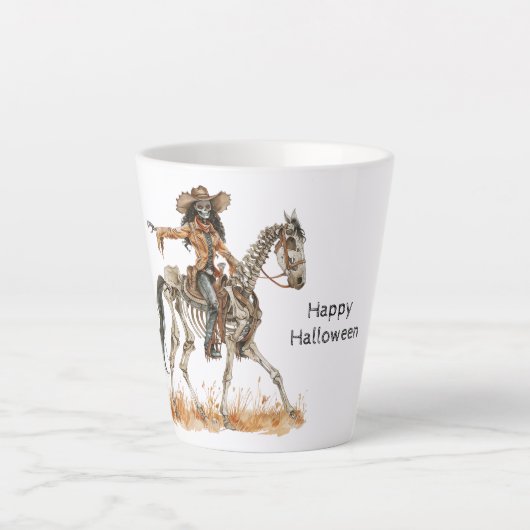 Halloween Black Cowgirl Western Horse Skeleton Latte Mok (Voorkant)