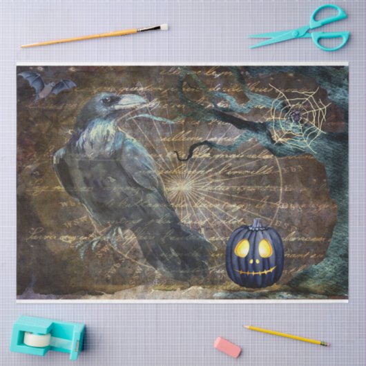 Halloween Black Crow and Pumpkin Scary Tissuepapier (Craft)