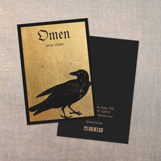 Halloween Black Crow Gold Earring Visitekaartje