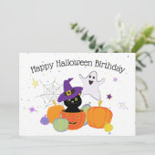 Halloween Black Cute Cat and Pumpkins Kaart (Staand voorkant)