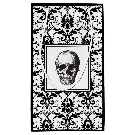 HALLOWEEN Black  Damask Pattern Skull Klein Cadeauzakje (Achterkant)