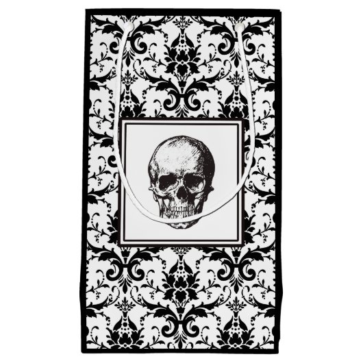HALLOWEEN Black  Damask Pattern Skull Klein Cadeauzakje (Voorkant)