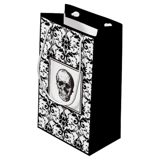 HALLOWEEN Black  Damask Pattern Skull Klein Cadeauzakje (Achterkant Gekanteld)