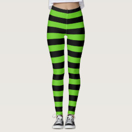 Halloween Black en Green Stripes Pattern Leggings