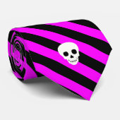 Halloween Black en Hot Pink Stripes Patroon Stropdas (Opgerold)