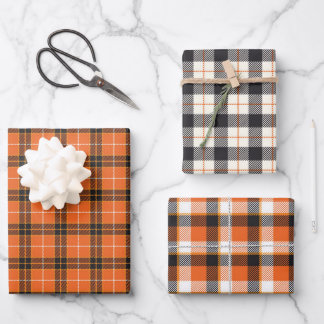 Halloween Black en Oranje Tartan Pset Gingham Inpakpapier Vel