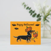Halloween Black en Tan Smooth Haire Dachshund Briefkaart (Staand voorkant)