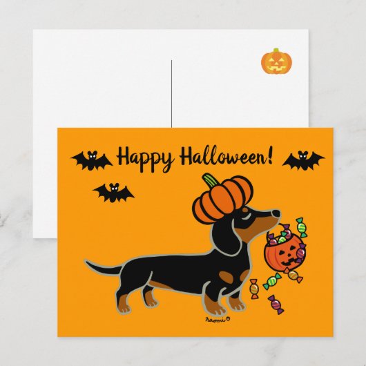 Halloween Black en Tan Smooth Haire Dachshund Briefkaart (Voorkant / Achterkant)