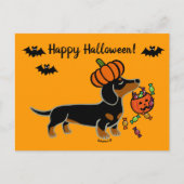 Halloween Black en Tan Smooth Haire Dachshund Briefkaart (Voorkant)