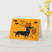 Halloween Black en Tan Smooth Haire Dachshund Kaart (Gele Bloem)