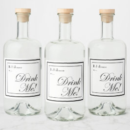 Halloween Black en White Apothecary Drink me. Likeurfles Etiket