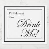 Halloween Black en White Apothecary Drink me. Likeurfles Etiket (Enkel label)