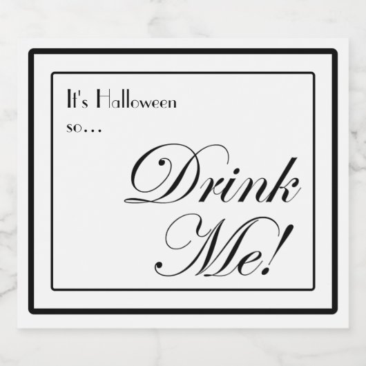 Halloween Black en White Apothecary Drink me. Likeurfles Etiket (Enkel label)