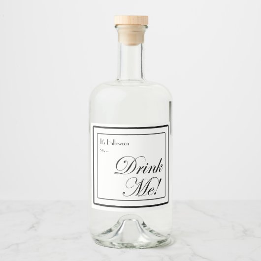 Halloween Black en White Apothecary Drink me. Likeurfles Etiket (Voorkant)