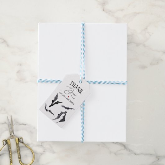 Halloween Black en White Bats Cadeaulabel (Met Touw)