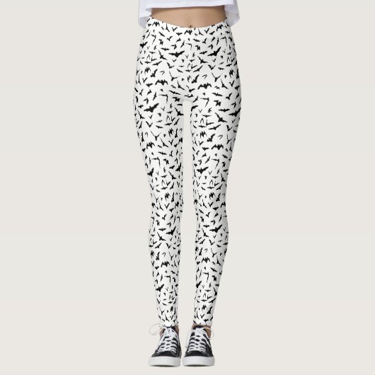 Halloween Black en White Bats Leggings (Voorkant)
