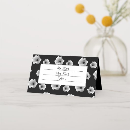 Halloween Black en White Flowers Pattern Place Ca Plaatskaartje (Voorkant)
