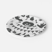 Halloween Black en White Icons Pattern Papieren Bordje (Gekanteld)