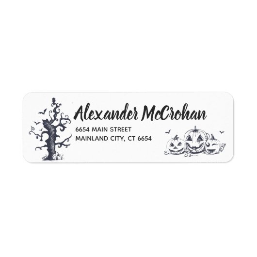 Halloween Black en White Little Pumpkin Etiket (Voorkant)