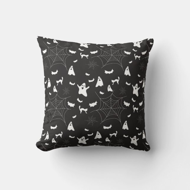 Halloween Black en White Spooky Pattern Kussen (Voorkant)