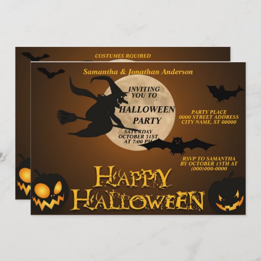  Halloween Black Evil Witch Full Moon Kaart (Voorkant / Achterkant)