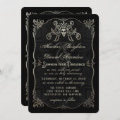 Halloween Black Gold Elegant Skull Wedding Invite Kaart (Voorkant / Achterkant)
