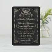 Halloween Black Gold Elegant Skull Wedding Invite Kaart (Staand voorkant)