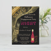 Halloween Black & Gold Skull Keys Engagement Party Kaart (Staand voorkant)