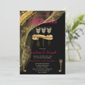 Halloween Black, Gold Skull Keys Rehearsal Dinner Kaart (Staand voorkant)