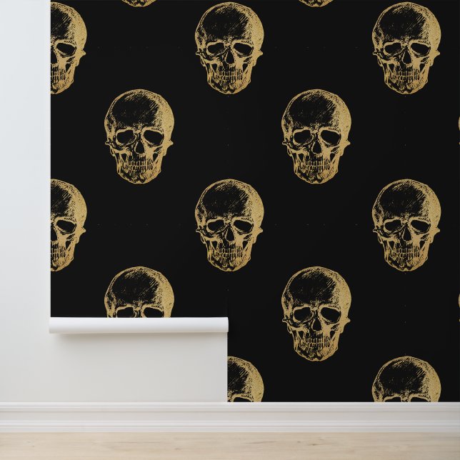 Halloween Black Gold Skulls Behang (Applicatie)