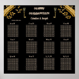 Halloween Black & Gold Skulls & Gold Seating Chart Poster