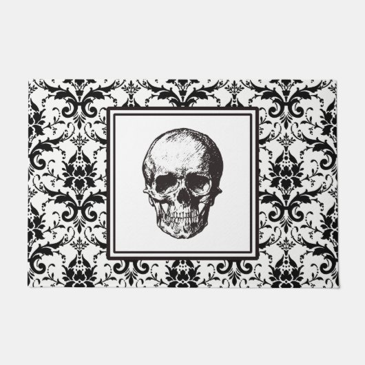 HALLOWEEN Black Gothic Damask Pattern Skull Deurmat (Voorkant)