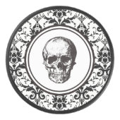 HALLOWEEN Black Gothic Damask Pattern Skull Hockey Puck (Voorkant)