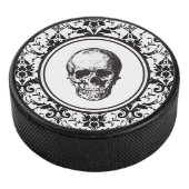 HALLOWEEN Black Gothic Damask Pattern Skull Hockey Puck (3/4)