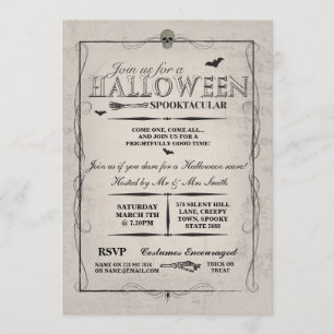 Halloween Black Gothic Skeleton Skull Party Invite Kaart